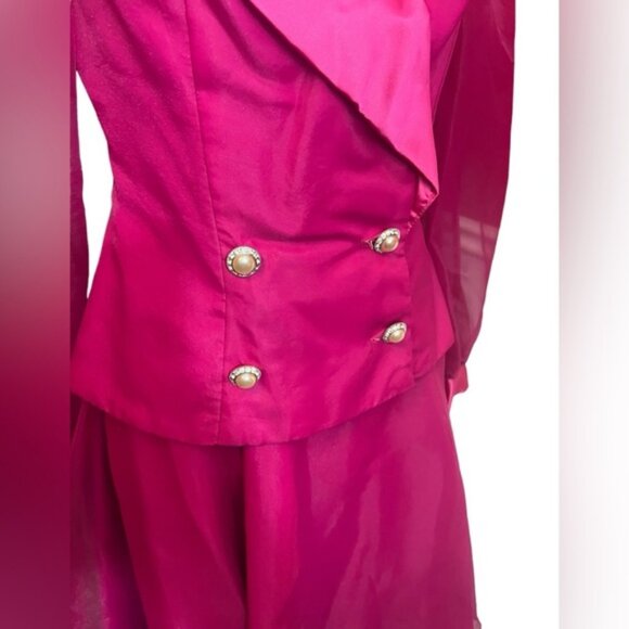 Vintage 80s bright pink Barbie clueless vibes jacket and skirt sheer arms 56 - Picture 2 of 8